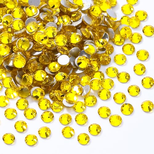 Image of Citrine Flatback Rhinestones SS10 (2.7-2.8mm), 1440pcs Yellow Glass Nail Gems, Non Hotfix Rhinestones for Nails, Crafts, Clothing, DIY Bling Decorations