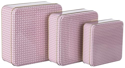 Brandsseller Lot de 3 boîtes à biscuits rectangulaires en métal - Rose/rose