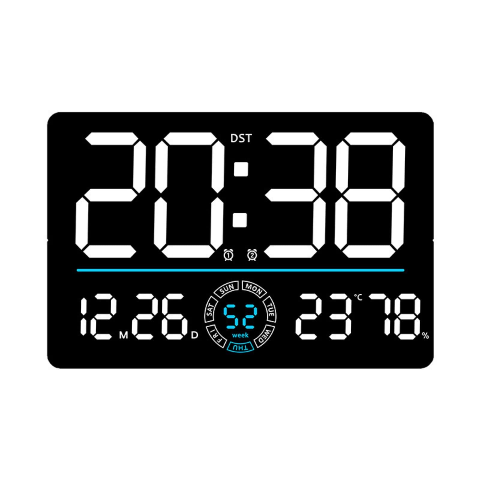 KESOTO Orologio Digitale da Parete Orologio LED Orologio Murale Sveglia Termometro Giorno Temperatura Umidità Centro Circolare Indicatori Visibilità Lontana