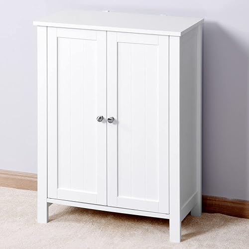 Miniatura 5 de be current Armario de almacenamiento de piso de baño con estante ajustable de doble puerta, gabinete, 2 puertas, organizador de madera independiente