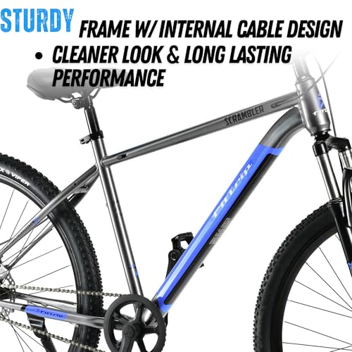 Image of FitTrip Scrambler 29T | Single Speed MTB Cycle for Men | Mountain Bicycle | Dual Disk Brakes | Hartex Tyres | Unisex | Fully Fitted (LiquidMetal-Blue)