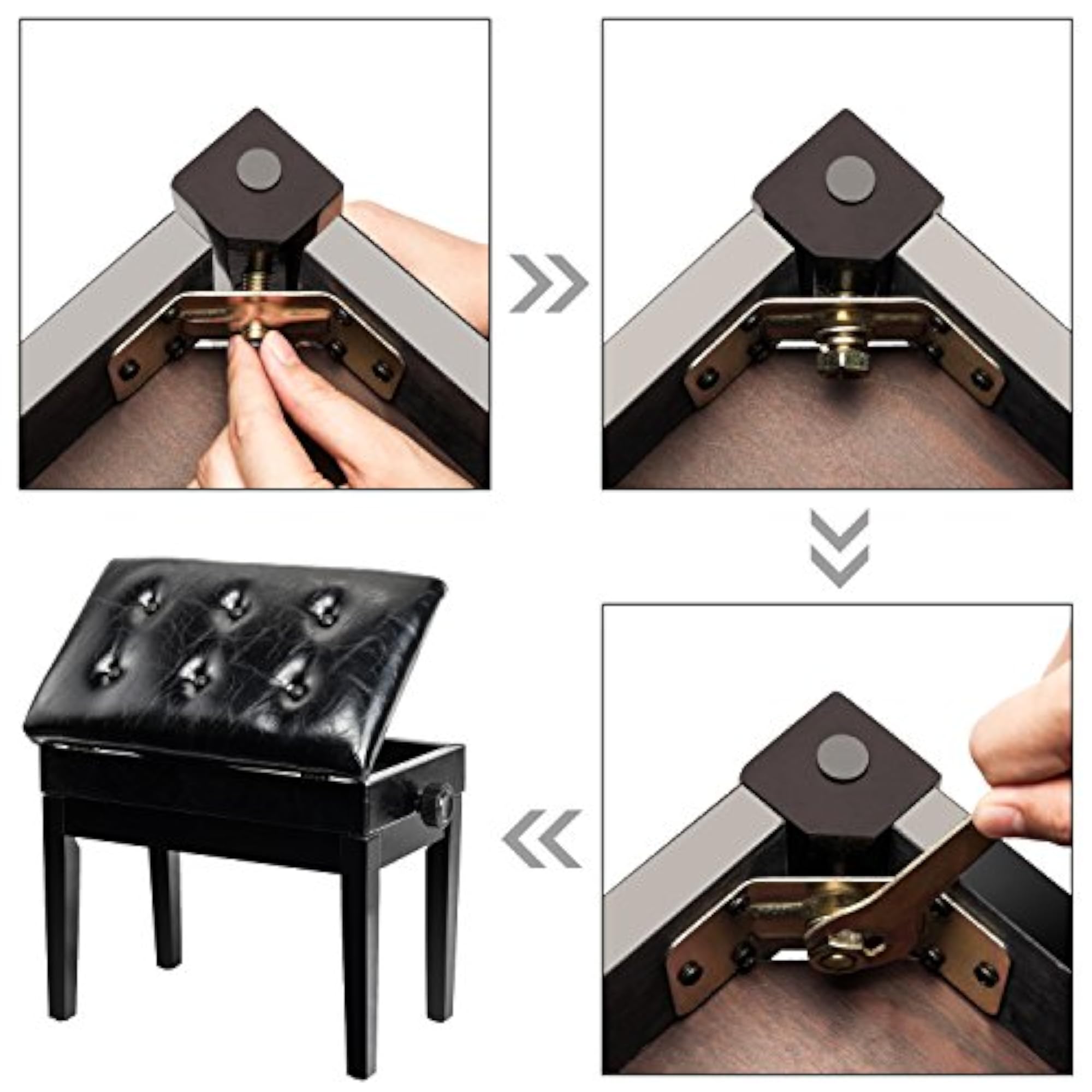 Adjustable Faux Leather Piano Bench with Storage