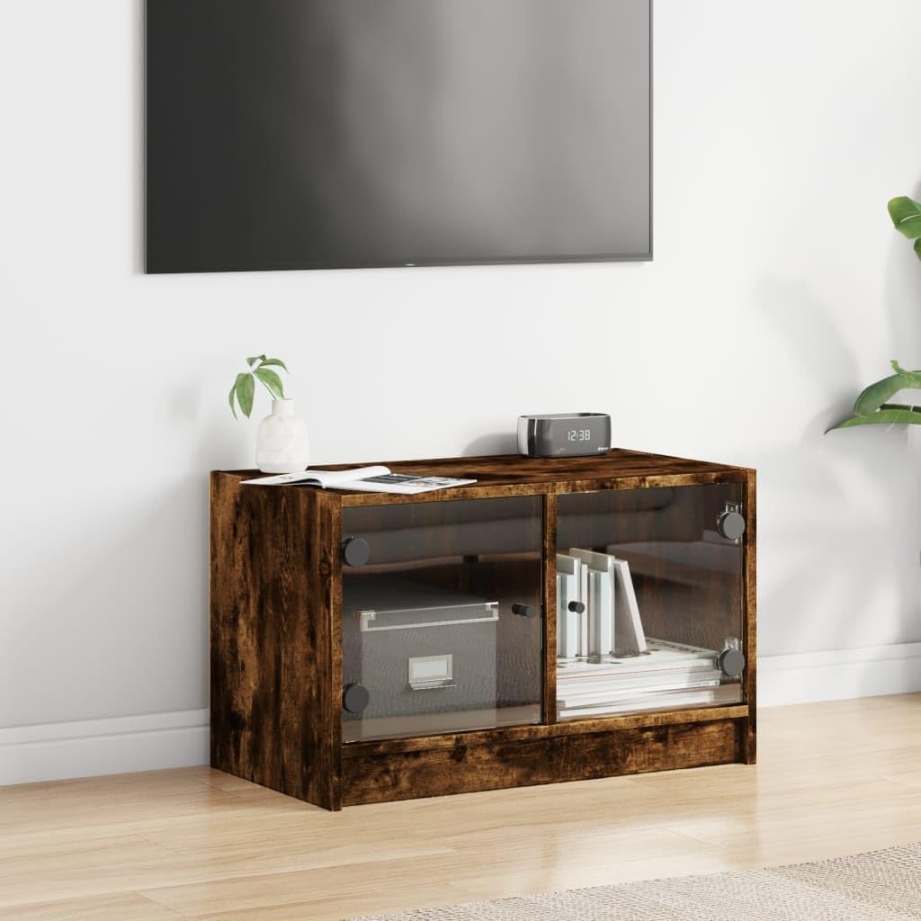 Haus & Garten, Möbel-TV-Schrank mit Glastüren, Räuchereiche, 68 x 37 x 42 cm