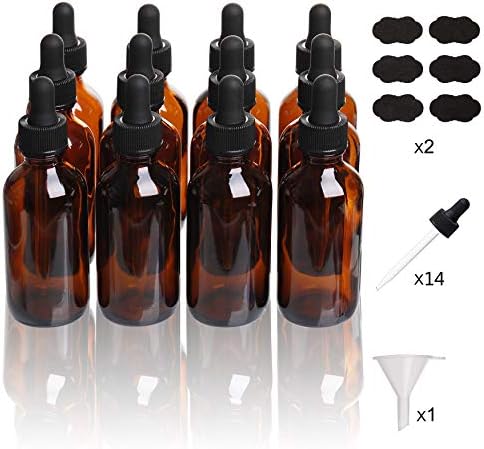 Auropack 60ml (2oz) Amber Boston Round Bottle with Glass Eye Dropper, Pack of 12