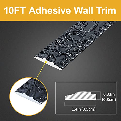 Yuzzy Self-Adhesive Flexible Molding Trim,10 Feet X 1.4 Inch Peel And Stick Wall Trim 3D Wall Edging Strip Molding Ceiling Molding Mirror Frame Trim(Black) #TOP3