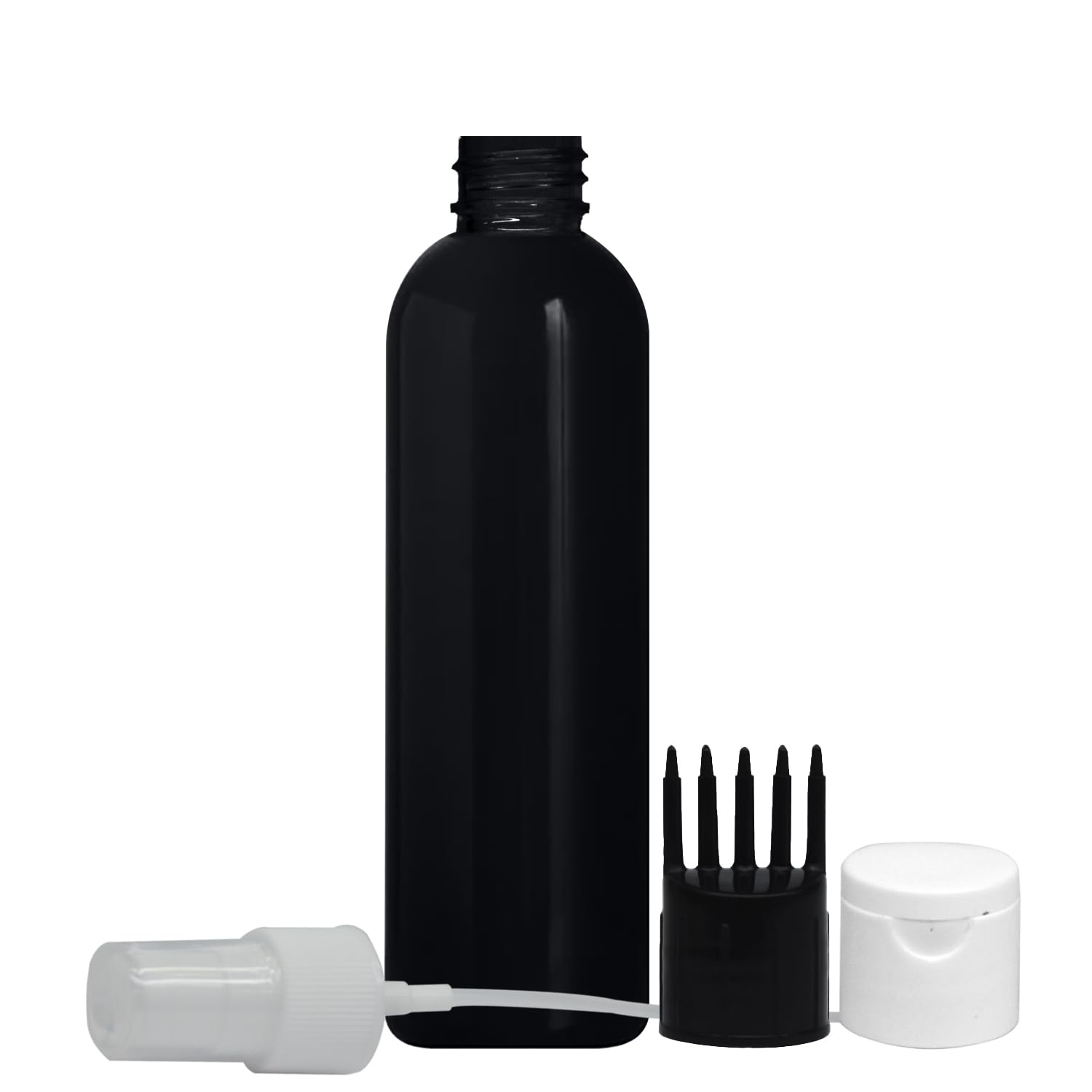 ERZA 1 Black Cylindrical Shape Empty Bottle Durable Refillable Containers With 1 Black Root Comb Applicator, 1 Spray Atomizer, 1 White Filp Top Cap, For Perfume, Liquids, Shampoo, Body Soap-image-4