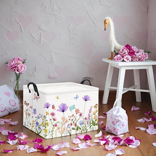 Image of Rectangular Baby Girl Basket Kids Baby Storage Basket Toy Storage Bin Organizer Box Room Decor(Purple Flower)