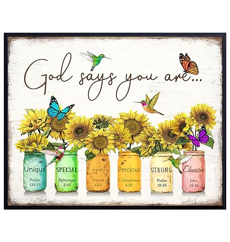 Christian affirmation Wall Art LARGE 11x14 - Inspirational Bible Verse for Women - Rustic Scripture Wall Decor - positive Quotes, Motivational Gifts - Catholic, Religious Gifts - God Says You Are