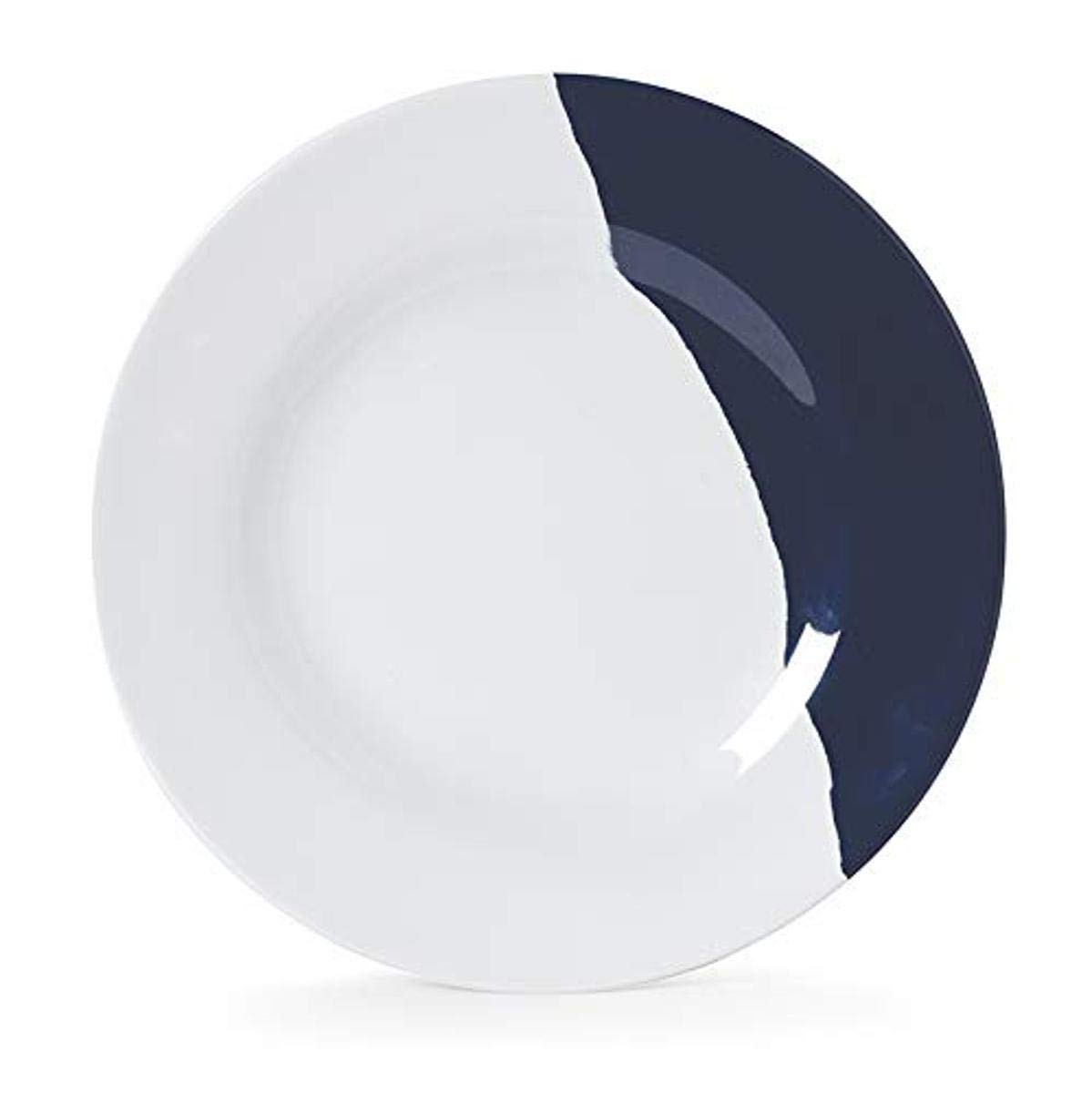 GETBF-7-W/NB Bold Melamine Wide Rim Salad/Dessert Plate, 7", White/Navy Blue (Set of 12)