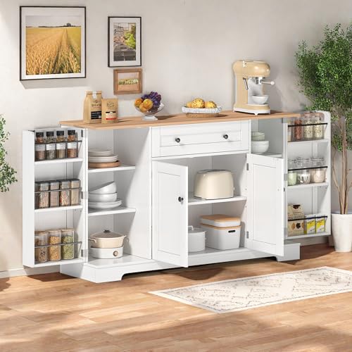 Wyibwy Moderno Buffet da cucina multifunzionale, Credenza Cucina con 1 cassetti,4 ante e ripiani regolabili,con protezione antiribaltamento,138×40×85cm,per cucina,soggiorno,sala da pranzo,Naturale