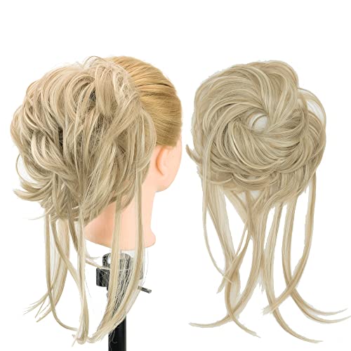 IMISSU 2PCS Messy Hair Bun Piece Updo Long Scrunchies Wrap Ponytail Extension Wavy Hairpieces Chignon Headband (2PCS Dirty Blonde)