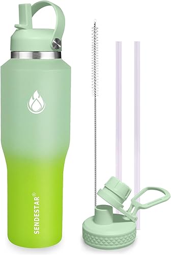 Miniatura 8 de SENDESTAR Botella de agua de acero inoxidable de 40 onzas (fría durante 48 horas, caliente durante 24 horas), botella aislada al vacío de doble Gris