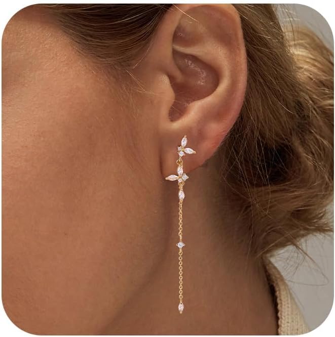 Gold Dangle Earrings for Women,Prom Jewelry Dainty Earring 14K Gold Plated Drop Earrings for Women Trendy Hypoallergenic CZ Dangling Earring