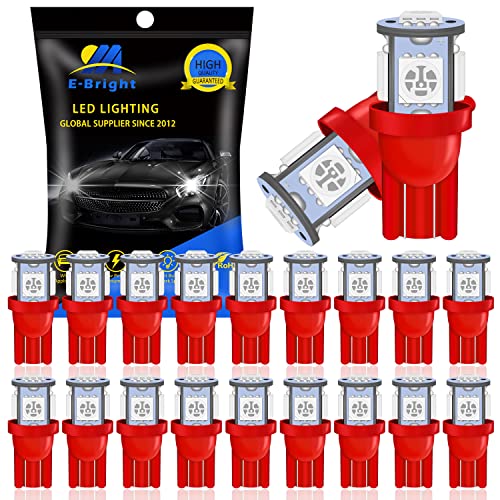 Everbright 20-Pack Dc24V Red T10 194 168 2825 W5W 5050 5-Smd Led Bulb For Car Replacement Interior Lights Wedge Dome Trunk Dashboard Bulb License Plate Light Lamp #TOP17