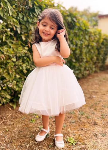 Short Satin Tulle Flower Girl Dresses Bow-Knot Pearls Satin Tulle Tutu Princess Birthday Party Prom Ball Gown3