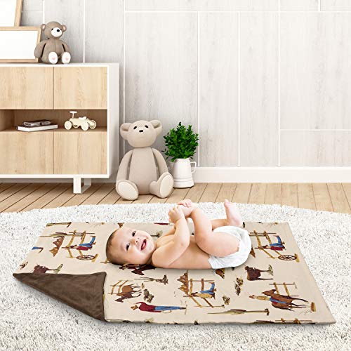 Image of Sweet Jojo Designs Tan Brown Western Cowboy Boy Soft Baby Blanket Receiving Security Stroller Swaddle for Toddler Newborn Infant Kids Travel Minky - Wild West Southern Country South Horse Cow Animal