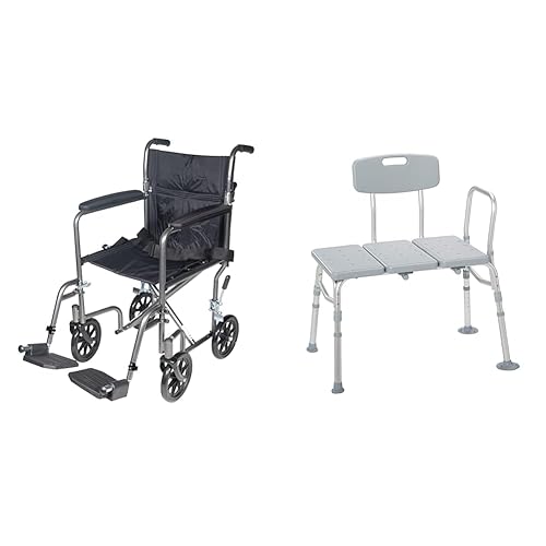 Drive Medical TR37E-SV Lightweight Folding Transport Wheelchair with Swing-Away Footrest,