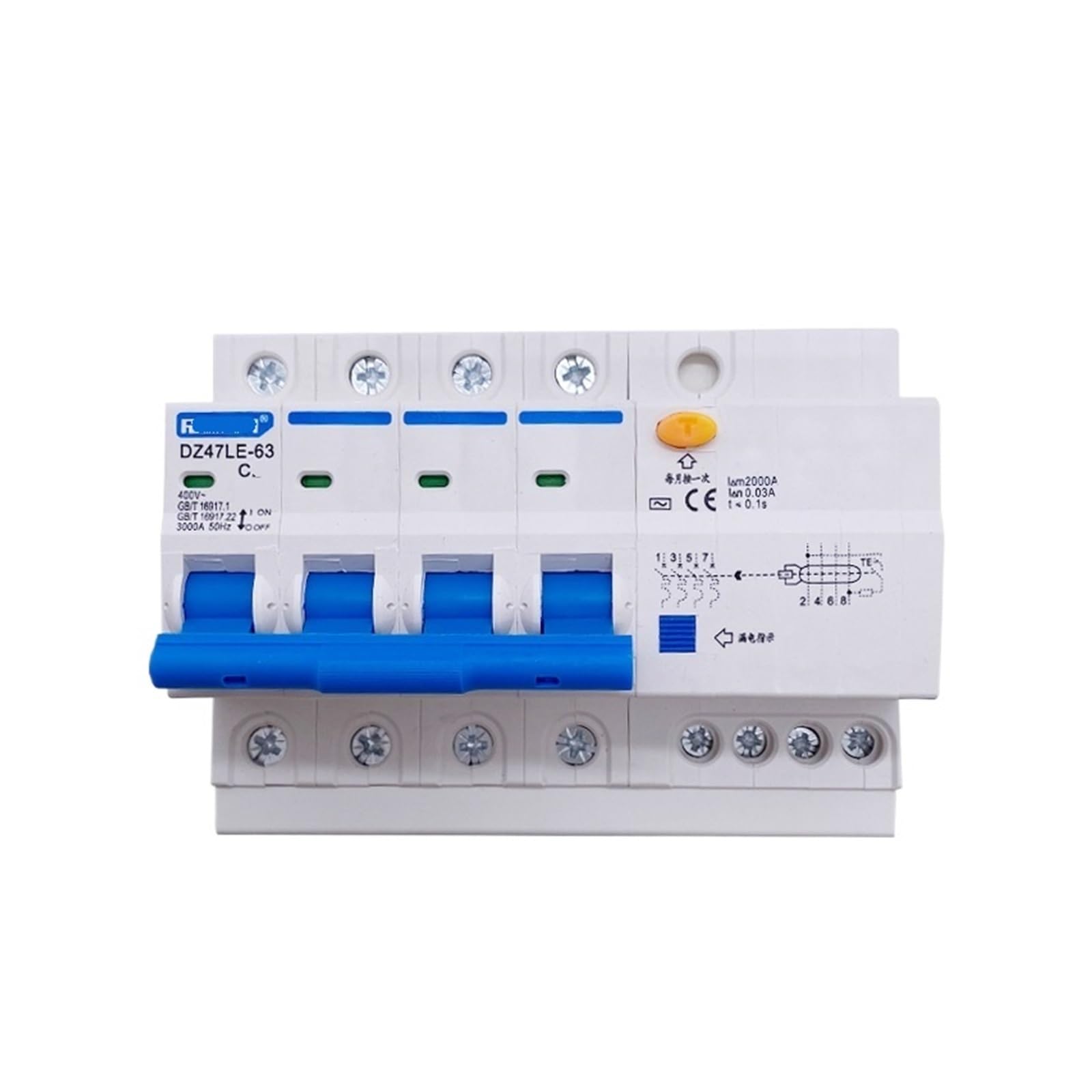 Disjoncteur 4P DZ47LE-63 interrupteur d'air triphasé domestique 380V 25A