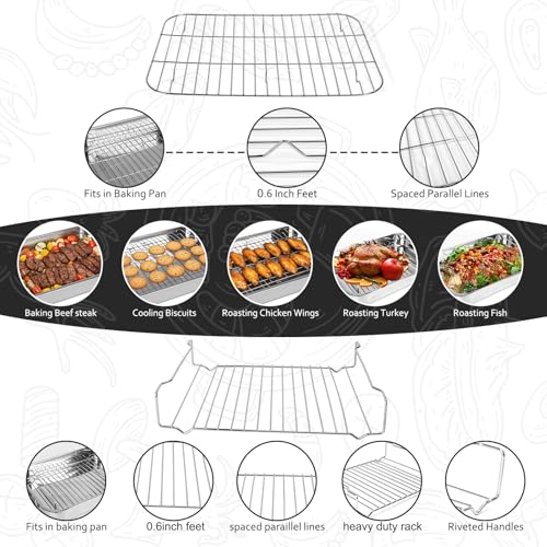 15.5\" Stainless Steel Roasting Pans with Handles, Baking Pan for Oven with 2 Racks, Heavy Duty, Dishwasher Safe Rectangular Lasagna Pan with Handles for Turkey Chicken, Silver - Thumbnail 6