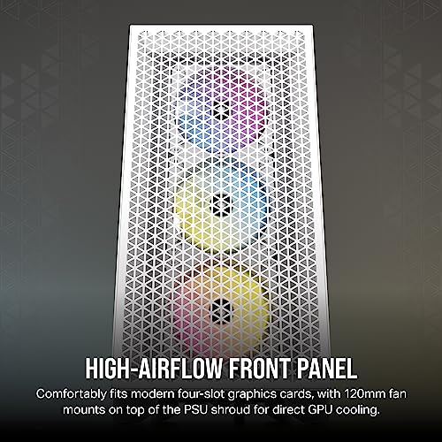 Image of Corsair 3000D RGB Airflow Mid-Tower PC Case - 3X AR120 RGB Fans - Three-Slot GPU Support - Fits up to 8X 120mm Fans - High-Airflow Design - White