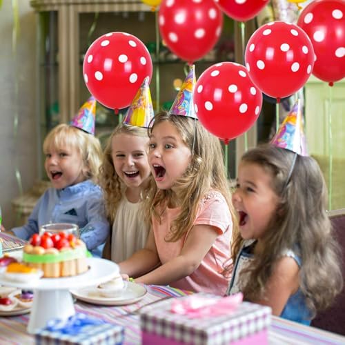 Image of TONIFUL 100pcs Red and White Polka Dots Balloons 12inch Large Polka Dot Latex Party Mouse Balloons for Wedding Birthday Party Festival Decoration Halloween Christmas New Year Supplies