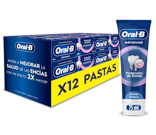 Oral-B Advanced Protección de Encías Pasta de Dientes con Flúor, Pack 12 X 75 ml, Cuidado de Encías, Sabor Menta Fresca