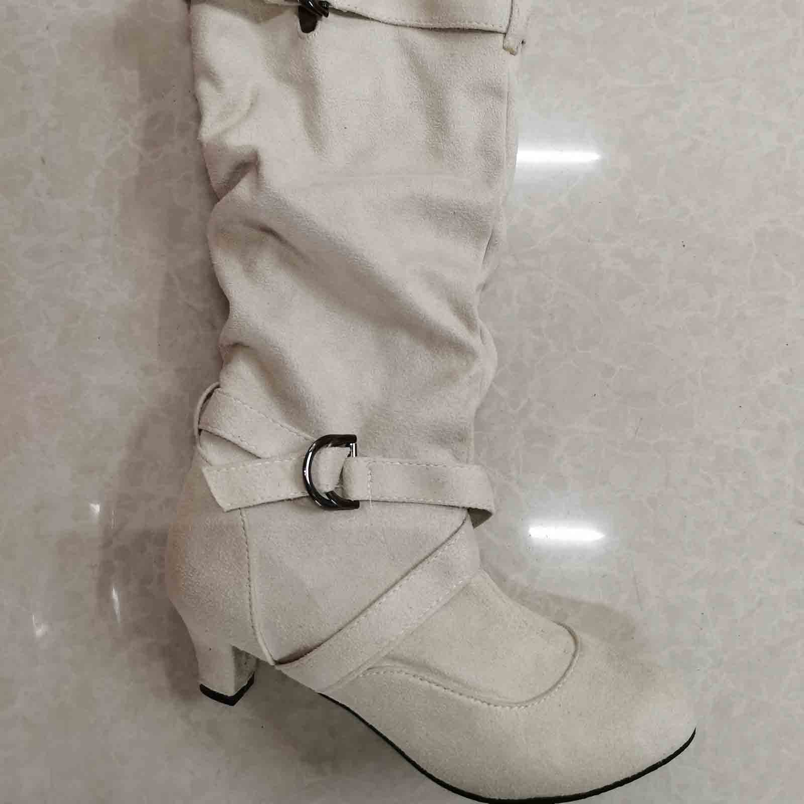Botas de invierno para mujer Zapatos Sueltos Nieve Tacon bajo, comodas y Elegantes Acabado en Antelina Bota Estilo Western