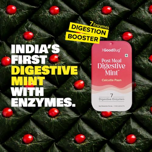 Image of The Good Bug Post Meal Digestive Mints - Calcutta Paan | Post Meal Digestion Booster | 7 Digestive Enzymes | Helps Reduce Post-Meal Heaviness, Bloating, Acidity & Discomfort | No Added Sugar | 28 Mints (14 x 2 Packs)