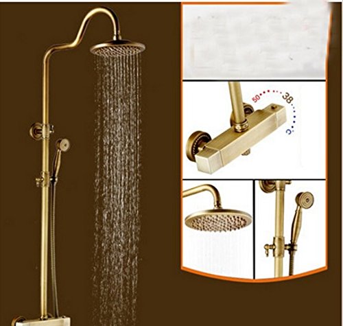 Mitigeur thermostatique laiton antique style rétro avec douche de tête 20,3 cm
