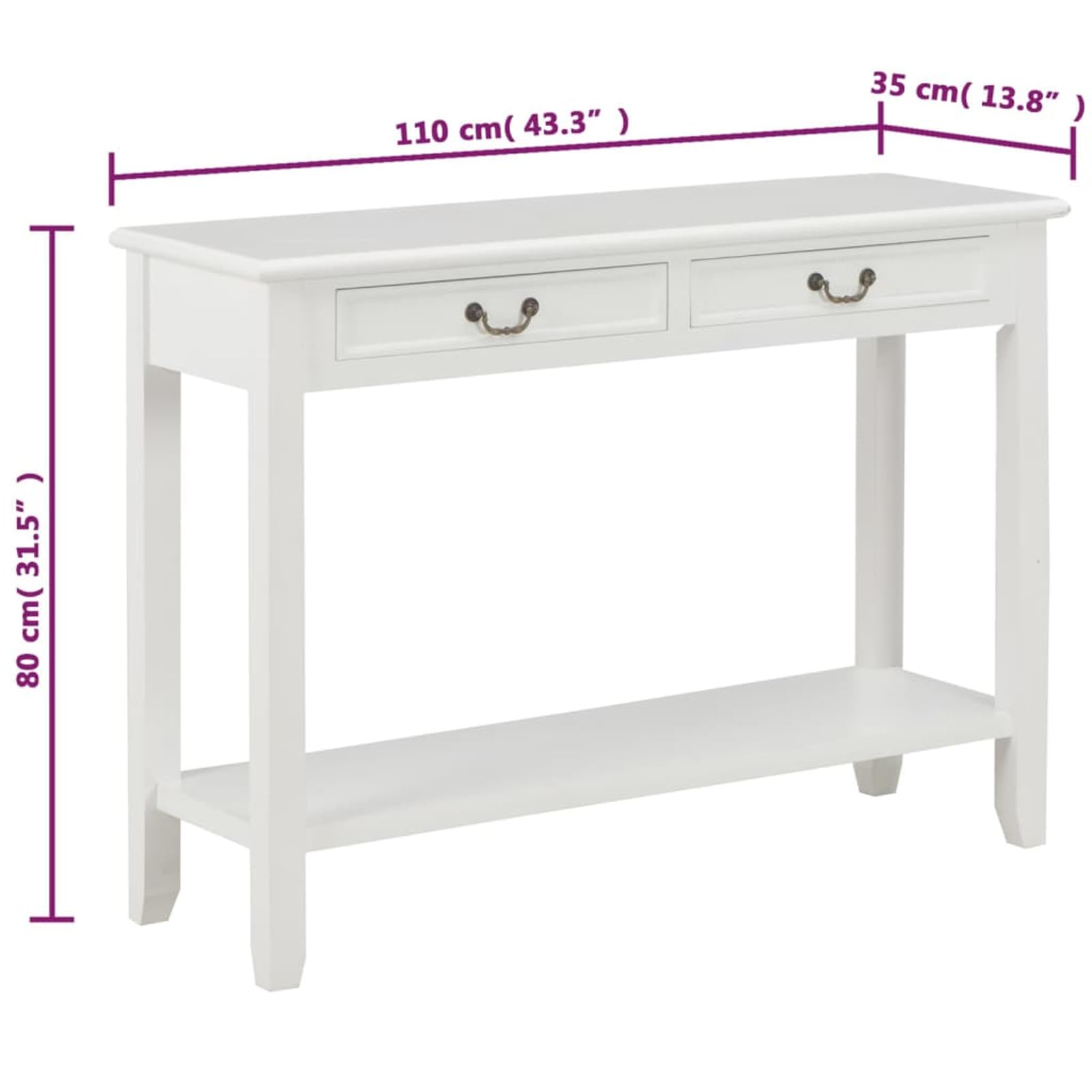 Homgoday Mesa Consola de Madera Blanco 110x35x80 cm Mesas auxiliares de salón,Mesa Consola Recibidor Mueble de Entrada Estrecha Clásica