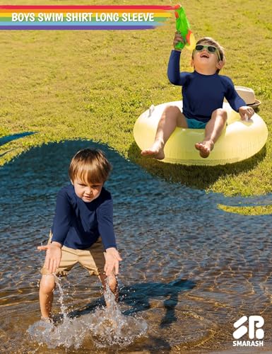 Image of Boys Rash Guard Swim Shirts Long Sleeve UPF 50+ Swimwear Toddler Kids Sun Protection SPF Water Surfing Swimming Shirts 0-16Y