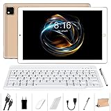 Tablet 10 Pulgadas Android 10.0 - YUMKEM Tableta 4GB RAM 64GB ROM con 8 núcleos 1.6 GHz | WiFi | Bluetooth | GPS | MicroSD 4-128 GB, Teclado Bluetooth/ratón inalambrico/Funda de Tablet - Oro