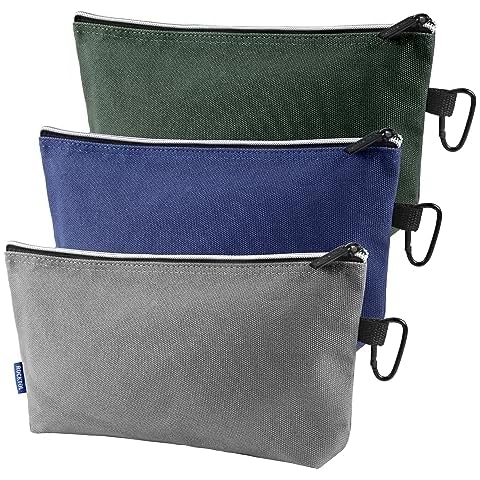 ROCKTOL Premium Zipper Bag, 3 Pack Tool Pouch, Multipurpose Storage pouch with Metal Zipper and Carabiner for Tools, Cosmetics, Stationary Cover