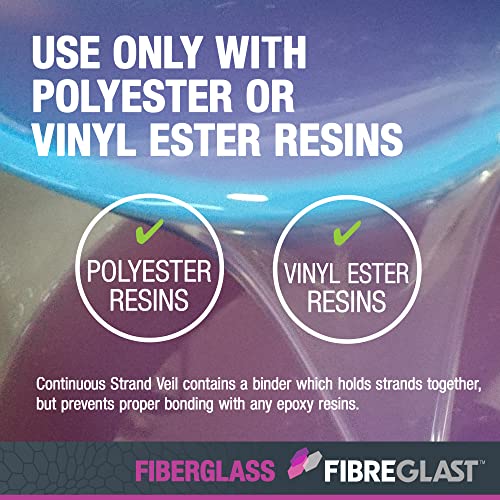 Image of Fibre Glast Ultra Lightweight Fiberglass Veil Cloth - Sheer Sandable Surface Coat for Air, Car, Auto, Boat, Marine Repairs - Continuous Strand Mat - Resin & Gel Coat Compatible, 3 Yards - Made in USA