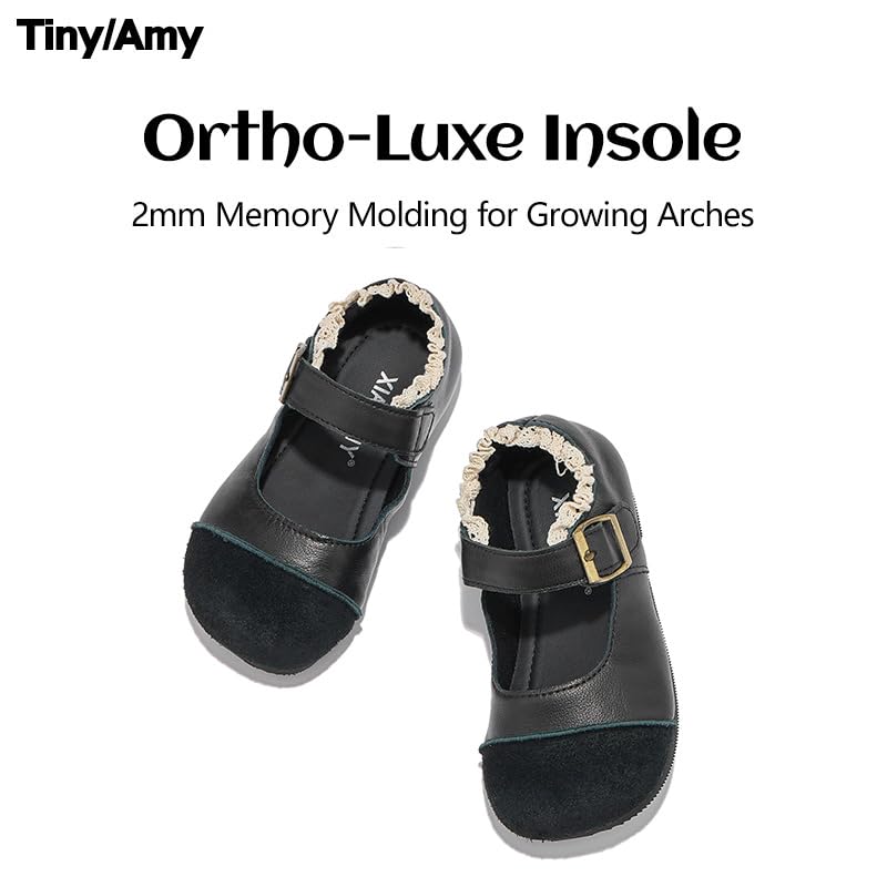 Girls Mary Jane Dress Shoes with Buckle Strap – Toddler/Little Kids Soft Sole Flat Shoes for School, Party, Wedding, Formal Occasion – Classic Leather Look with Anti-Slip Outsole & Lace Detail3