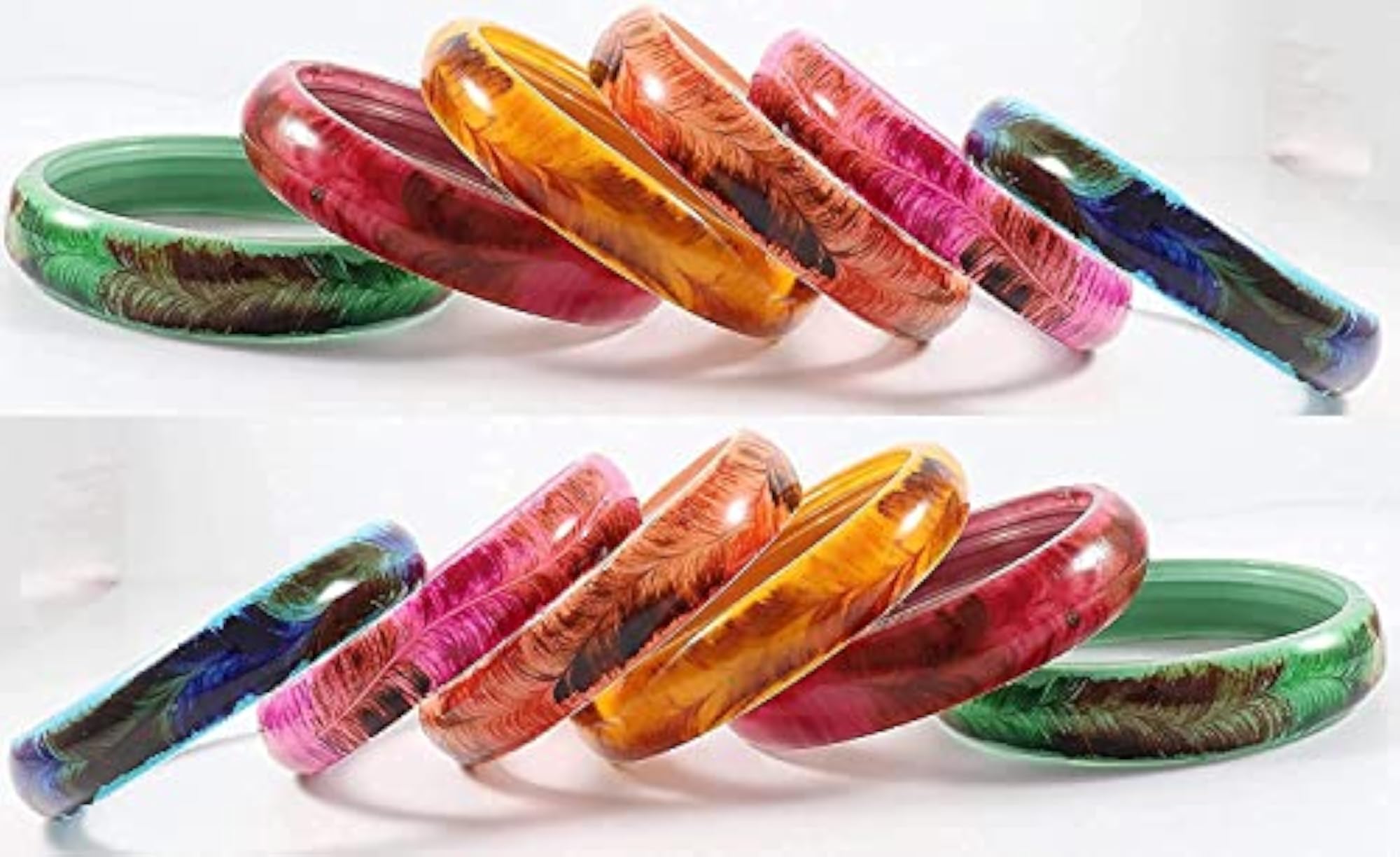 Glass Feather Pattern Kada Set For Girls, Pack Of 12