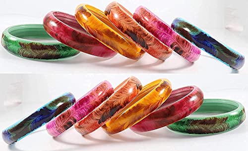 Image of NMII Glass with Glitter and Feather Design Glossy Finished Multicolor Kada Set For Girls and Women