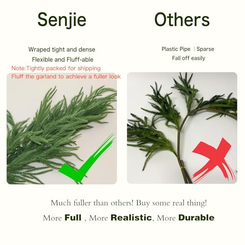 12FT Christmas Garlands Norfolk Pine Garland Real Touch Artificial Faux Greenery Garland for Holiday Indoor Outdoor Decor