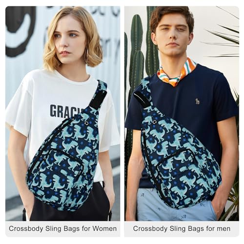 Duryarhall Sling Bag for Women Crossbody Chest Bag Convertible from Left to Right, Water Repellent Gym Backpack, Anit Theft, Dinosaur - image 7