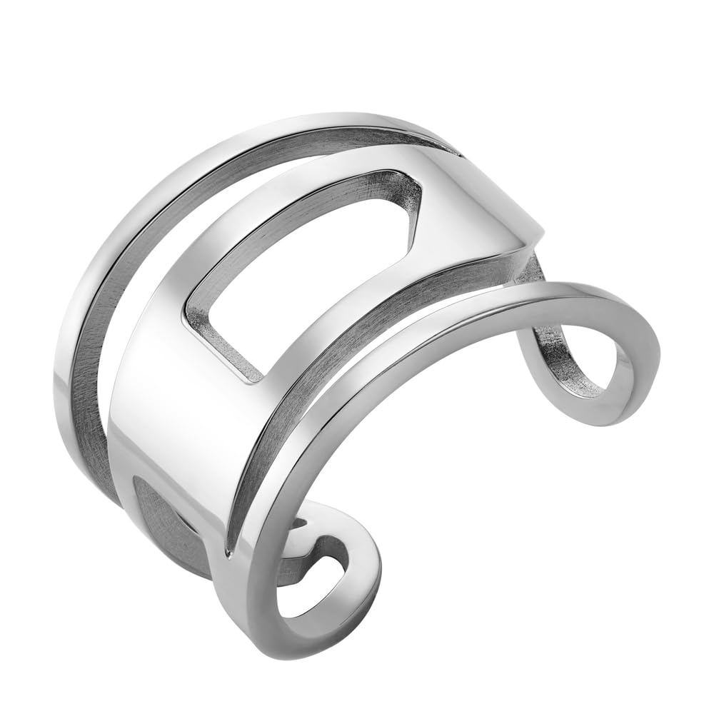 Diesel Oval D Logo Unisex Stainless Steel Rings with Adjustable or toggle closure