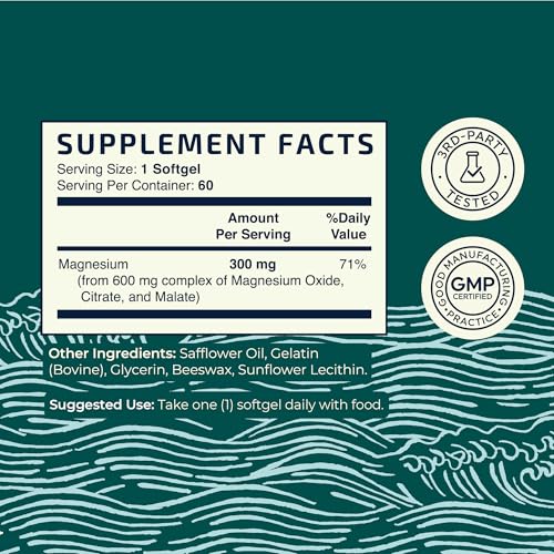 Image of Triple Magnesium Softgels | Citrate, Malate, & Oxide | Highly Absorbable Magnesium Supplement for Digestion, Calm, Leg Cramps, & Sleep Support | 300mg Complex | Easy to Swallow Soft Gels | 60 Count