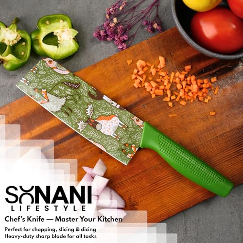Image of Professional Piece Kitchen Knife Set - High Carbon Stainless Steel Chef, Utility & Santoku Knives with Ergonomic Blue Handles Knife (Dark Green, 3 piece)