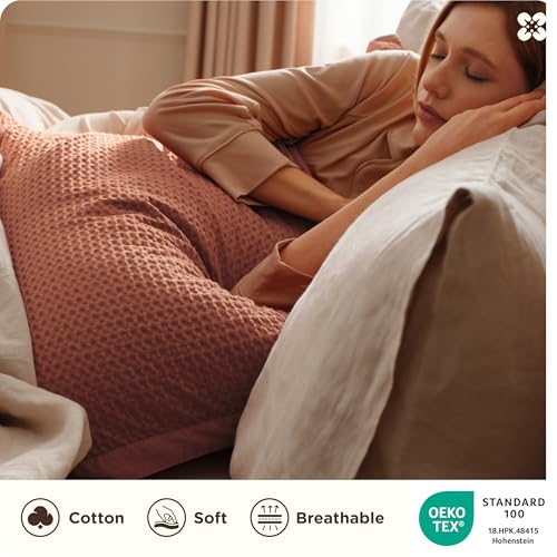 Image of Bedsure Cotton Duvet Cover Queen - 100% Cotton Waffle Weave Burnt Orange Duvet Cover Queen Size, PureWoven Breathable Bedding Set for All Season, 3 Pieces, 90 inchx90 inch