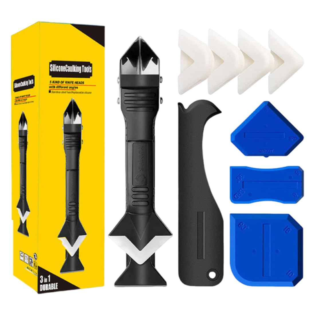 Professionale Strumento per Calafataggio 5 in 1, Spatola per Silicone Kit, Pulizia Scrapers Lama multifunzionale, Raschietto Rimozione Sigillanti, con lama intercambiabile, Usato Pala Via Macchie