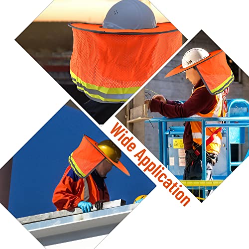 WMYCONGCONG 3 Pack Hard Hat Sun Shade Full Brim Mesh Neck Sun Shield Sun Visor with Reflective Strip for Outdoor Construction Site Hardhats Safety Helmet Accessories, High Visibility Orange