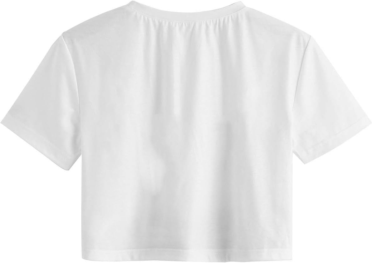 SweatyRocks Women's Cactus Print Crop Top Summer Short Sleeve Graphic T-Shirts Large White-7