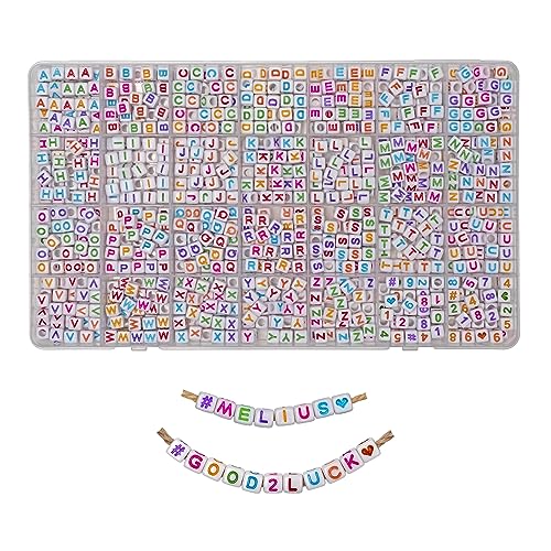 MELIUS Acrylic Square Letter Beads 1120Pcs 6x6mm in Alphabetical Order A-Z Colorful Letter Beads with Numbers Beads for Jewelry Making DIY Bracelets Key Chains (6x6mm Multicolored)