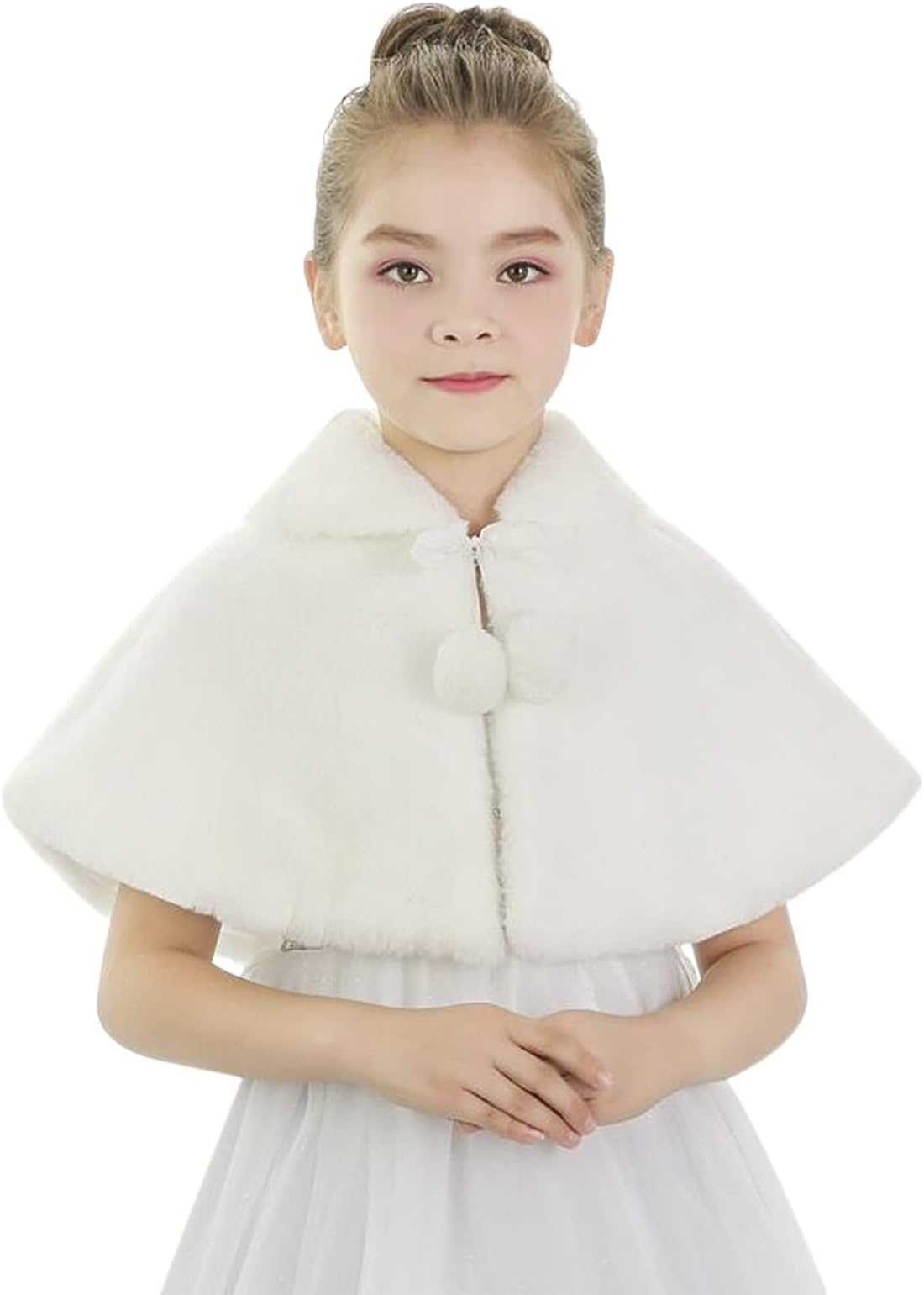 IPENNYGirls Faux Fur Wrap Shawl Flower Kids Princess Cape Wedding Bridesmaid Bolero Shrug Christmas Party Costume Dress Up