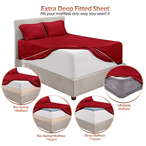 Image of Hearth & Harbor Extra Deep Pocket Twin XL Sheets - 3 Piece Hotel Luxury Twin XL Sheet Set Fits Up to 24 inch Mattress - Soft Luxury Twin XL Bed Sheet Set - Soft & Breathable, Twin XL, Burgundy Red