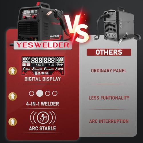 Image of YESWELDER 165A MIG Welder & Lift TIG Torch, 110V /220V Dual Voltage, 4 in 1 Gas MIG /Flux Core MIG /Lift TIG /Stick Multiprocess Large LED Digital Display MIG Welding Machine with 35-50 Lift TIG Gun